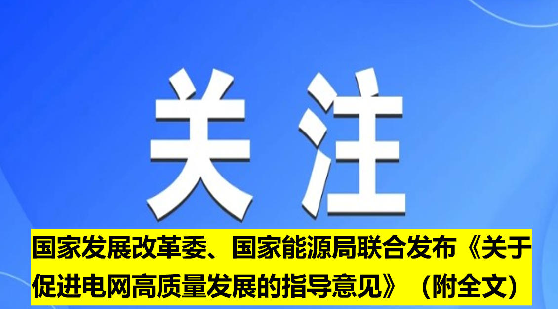 國家發展改革委、國家能源局聯合發布《關于促進電網高質量發展的指導意見》（附全文）
